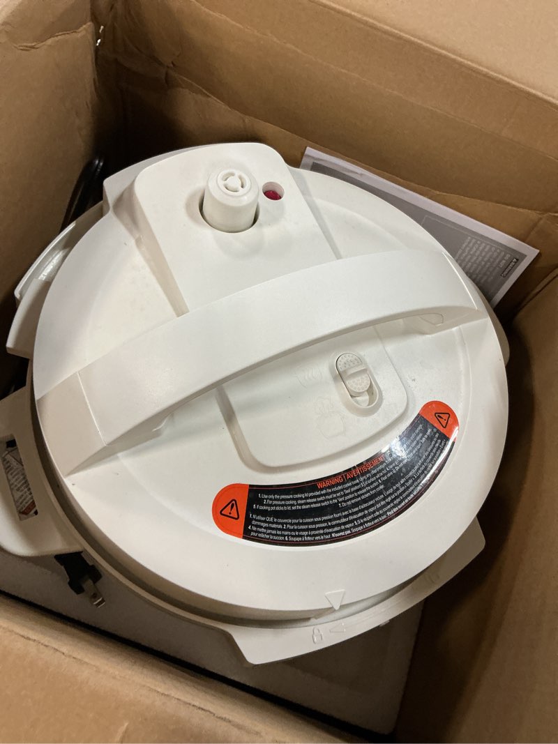Condition photo showing As Is for instant pot 4qt rio mini 7-in-1 multi-cooker, pressure cooker, slow cook, sauté, steam, rice maker, yogurt, & warmer, sea salt, 4 quarts