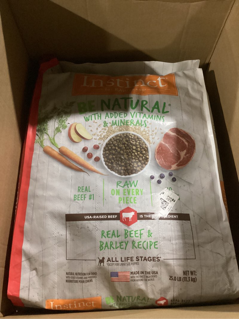 Condition photo showing Good Condition for Instinct Be Natural, Natural Dry Dog Food, Raw Coated Kibble - Real Beef & Barley, 25 lb. Bag Beef 25 Pound (Pack of 1)