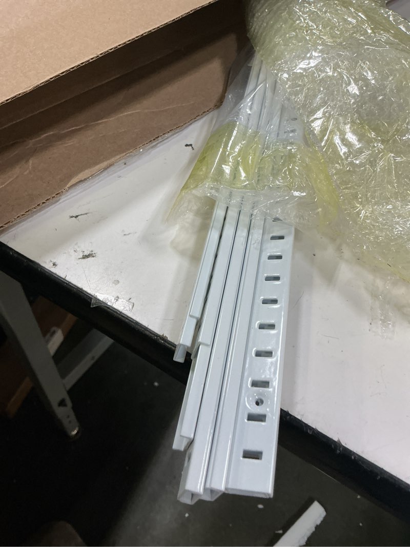 Condition photo showing Good Condition for 12 pcs 36 inch metal mortise mount pilaster shelf brackets and 72 pcs shelf clips for wall shelving system closet organization storage (white)