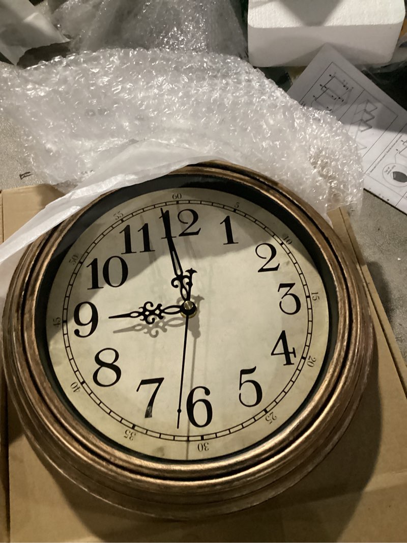 Condition photo showing Good Condition for Plumeet Retro Wall Clock, 12'' Non Ticking Classic Silent Vintage Wall Clocks Decorative Kitchen Living Room Bedroom - Battery Operated Copper Gold 12''