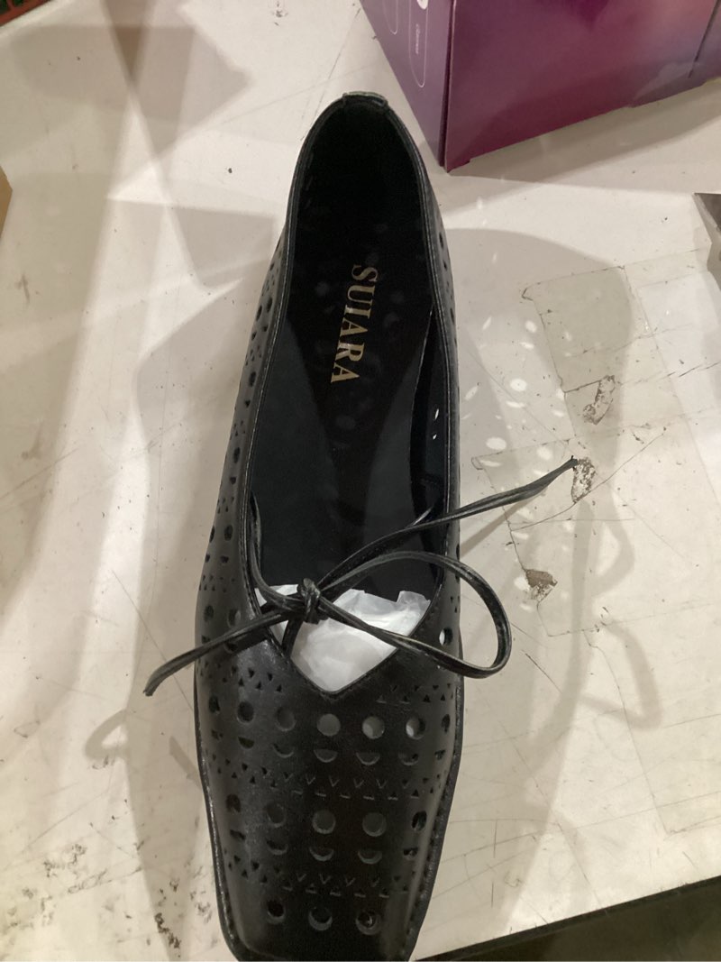 Condition photo showing Good Condition for lace up ballet flats women square toe mary jane flats bow slip on comfortable ballerina shoes 9 slit-black