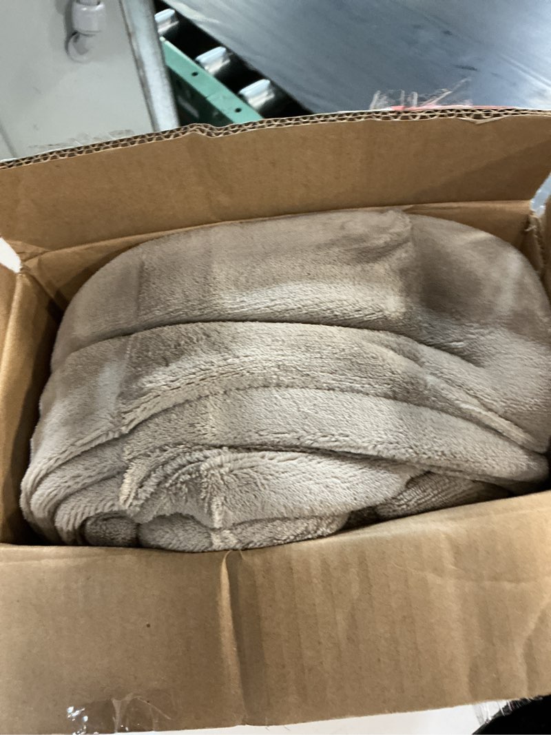 Condition photo showing As Is for sunbeam royal ultra fleece heated electric blanket full size, 84" x 72", 12 heat settings, 12-hour selectable auto shut-off, fast heating, machine washable, warm and cozy, pebble pebble full