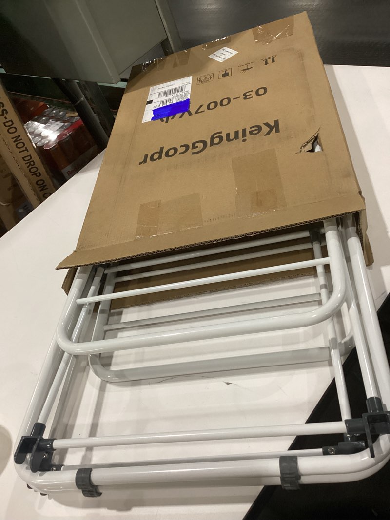 Condition photo showing Good Condition for Clothes Drying Rack, Metal Foldable Laundry Drying Rack, with Adjustable Height Levels Wings, Space Saving, Indoor Outdoor Use, White Free-Standing Airer Small