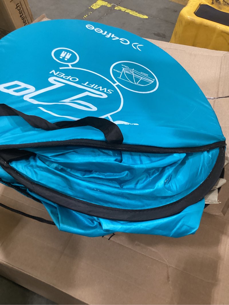 Condition photo showing As Is for gorich beach tent sun shelter for 3/4/6/8/10 person with upf 50? uv protection, lightweight & easy setup beach shade canopy, portable beach shade tent beach cabana blue 3 person
