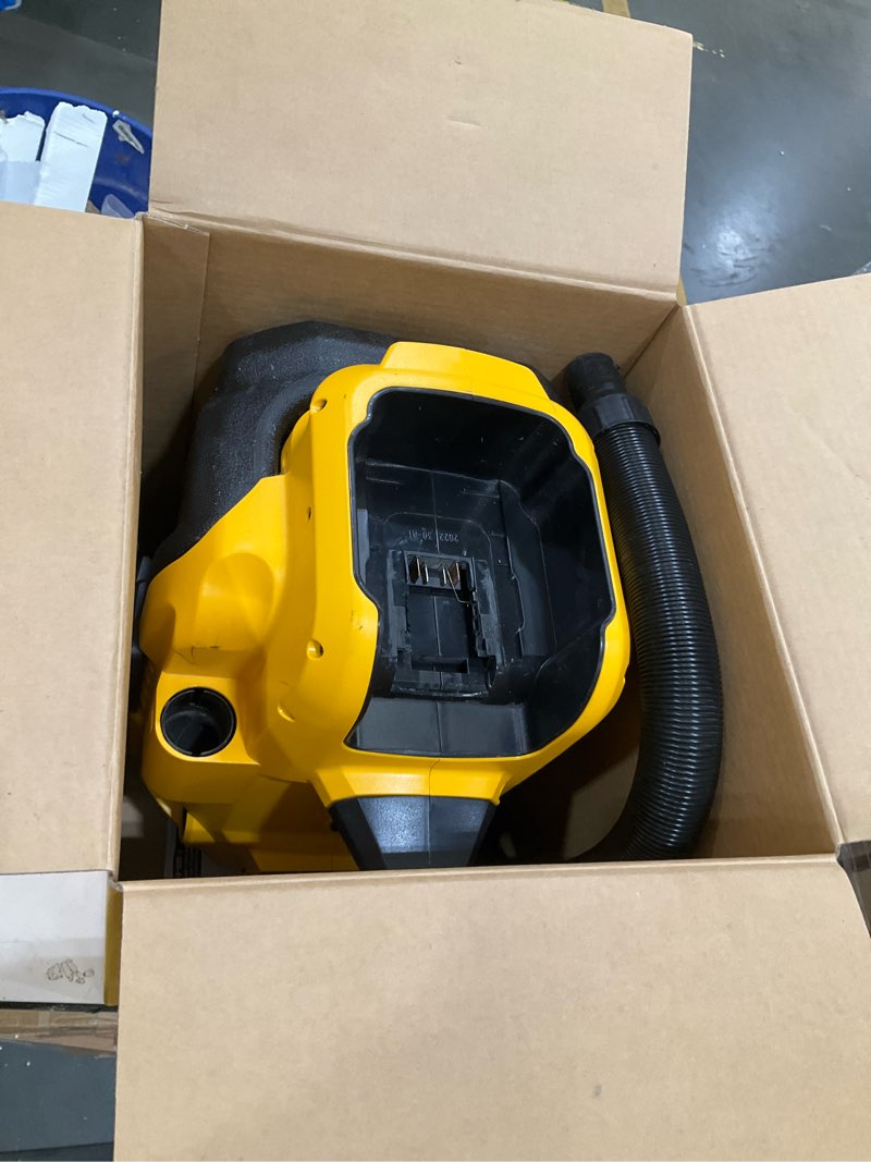 Condition photo showing As Is for dewalt 20v max cordless shop vac, wet dry vacuum cleaner, portable 2 gallon wet dry vac, strong suction shop vacuum with hepa filter, tool only (dcv580h)