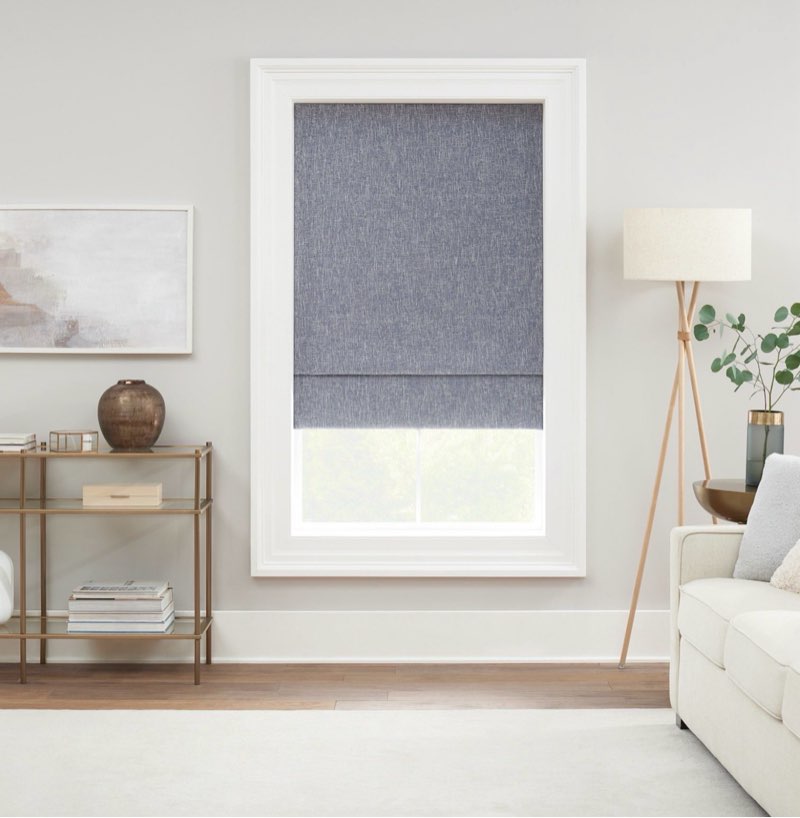 Eclipse Drew Textured Solid  100% Total Blackout  Cordless Roman Shade  Blue  36 x 64