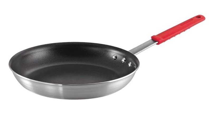tramontina professional 12-inch non stick large frying pan, heavy-gauge aluminum skillet with reinforced nonstick coating, red handle, dishwasher and oven safe