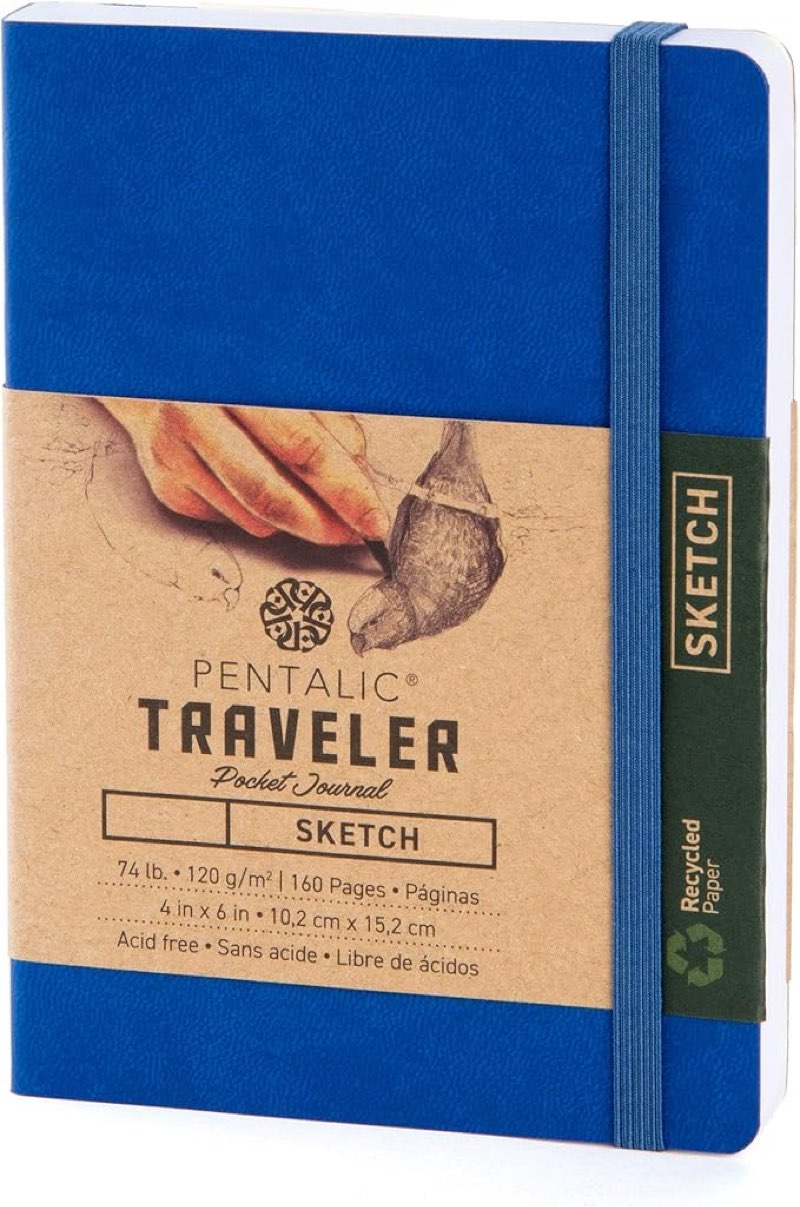 Pentalic 4" x 6" Pocket Sketchbook Traveler Journal, 160 Pages, Royal Blue