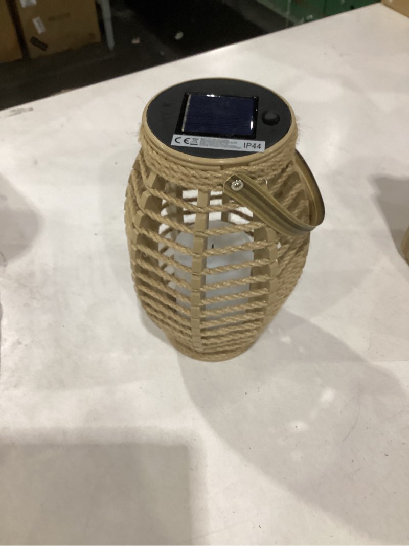 Condition photo showing As Is for solar lanterns outdoor waterproof, olive-shaped solar lantern with handle, dusk to dawn 6-8hr outdoor lanterns, hanging & tabletop decor for garden/patio, ideal gift for outdoor lovers 1 pack olive style