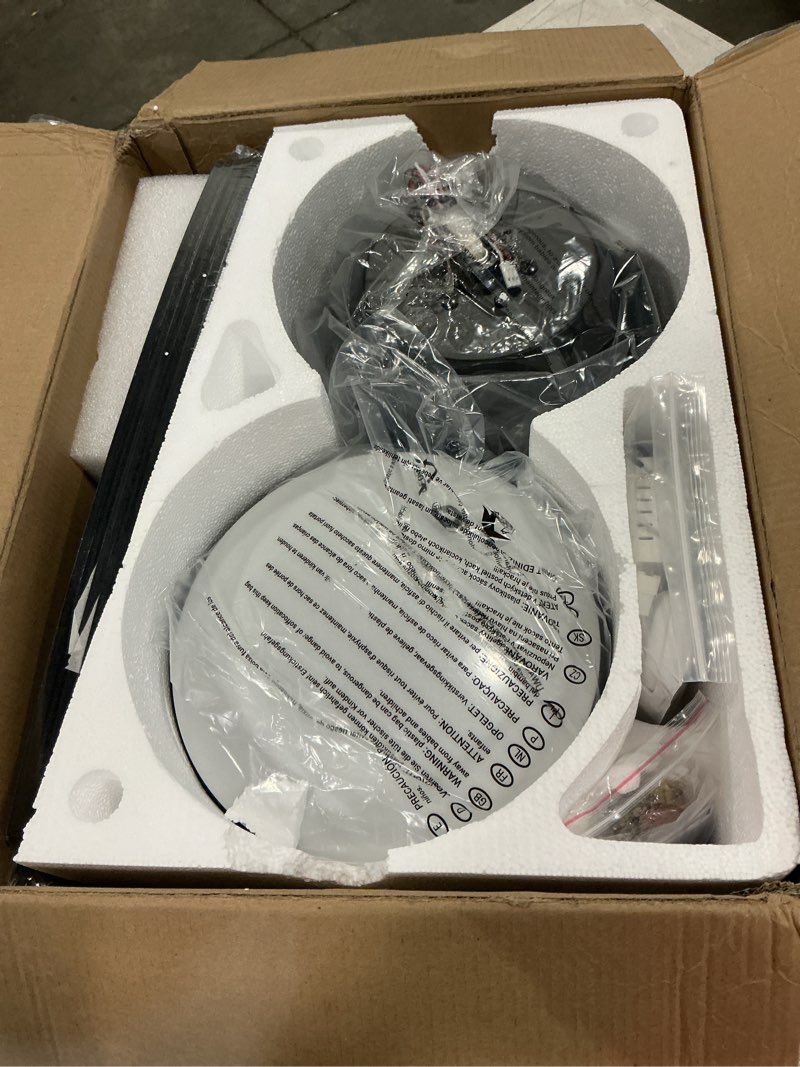 Condition photo showing New/Like New for jsaitee ceiling fans with lights, 42 inch low profile ceiling fan with light and remote/app control, flush mount, reversible, 3cct, dimmable, noiseless, black ceiling fan for indoor/outdoor use black 42inch