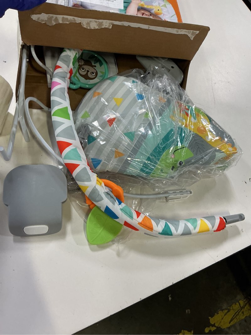 Condition photo showing As Is for bright starts baby bouncer soothing vibrations infant seat - removable -toy bar, nonslip feet, 0-6 months up to 20 lbs (safari fun)