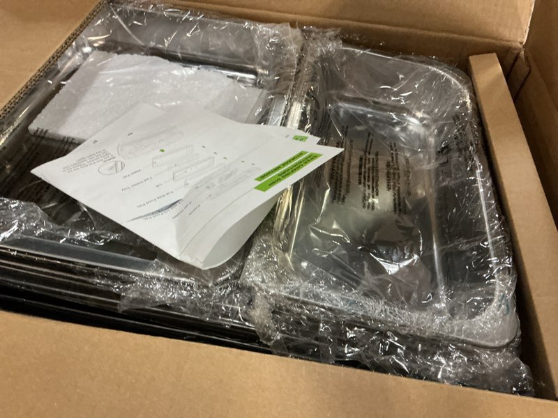 Condition photo showing New/Like New for sifer 9qt 4pack chafing dishes for buffet [multi-size food pans] | chafing dishes with screwless assembly & stackable [easy to store] design for wedding/home/christmas buffets, black 4 black