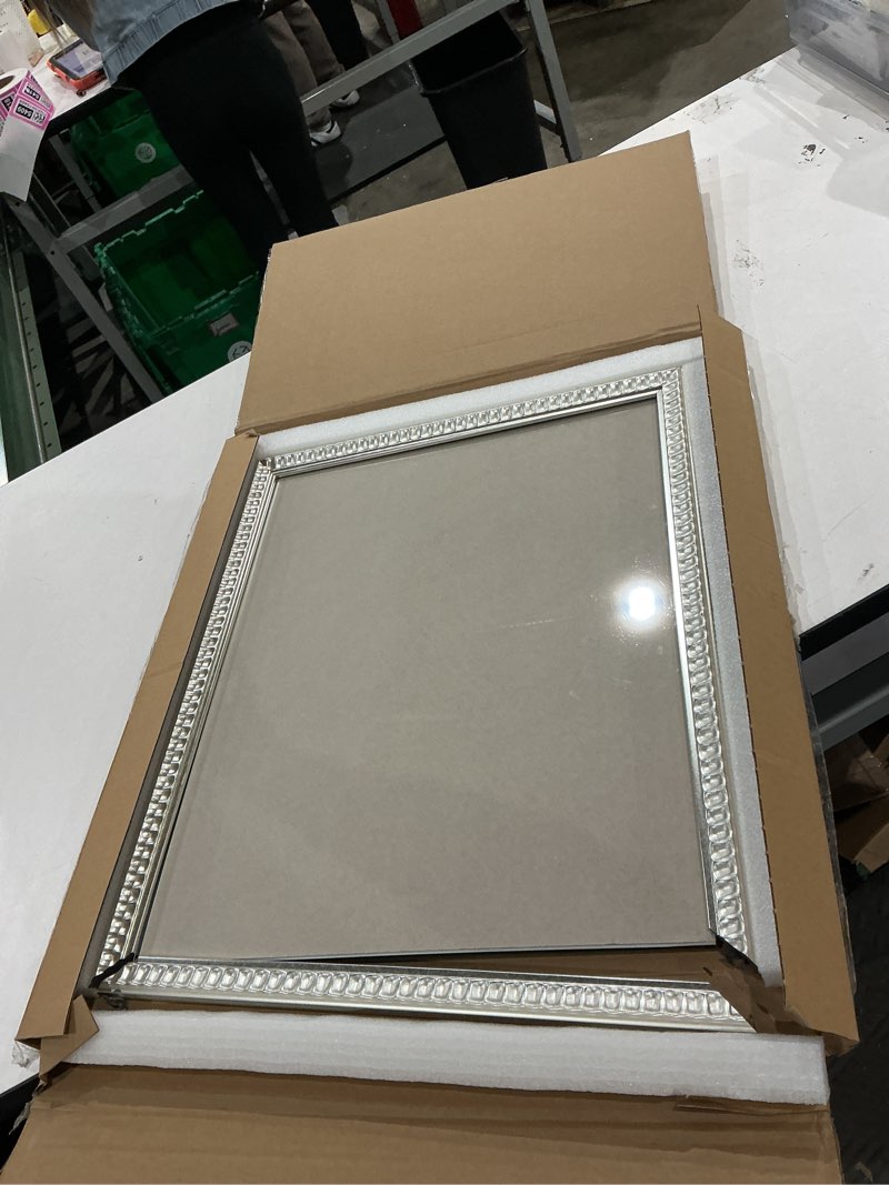 Condition photo showing As Is for americanflat 16x20 picture frame with decorative inner mat accent - displays 11x14 photos with mat or 16x20 without - veranda collection - silver vintage frames with polished plexiglass 16x20 silver