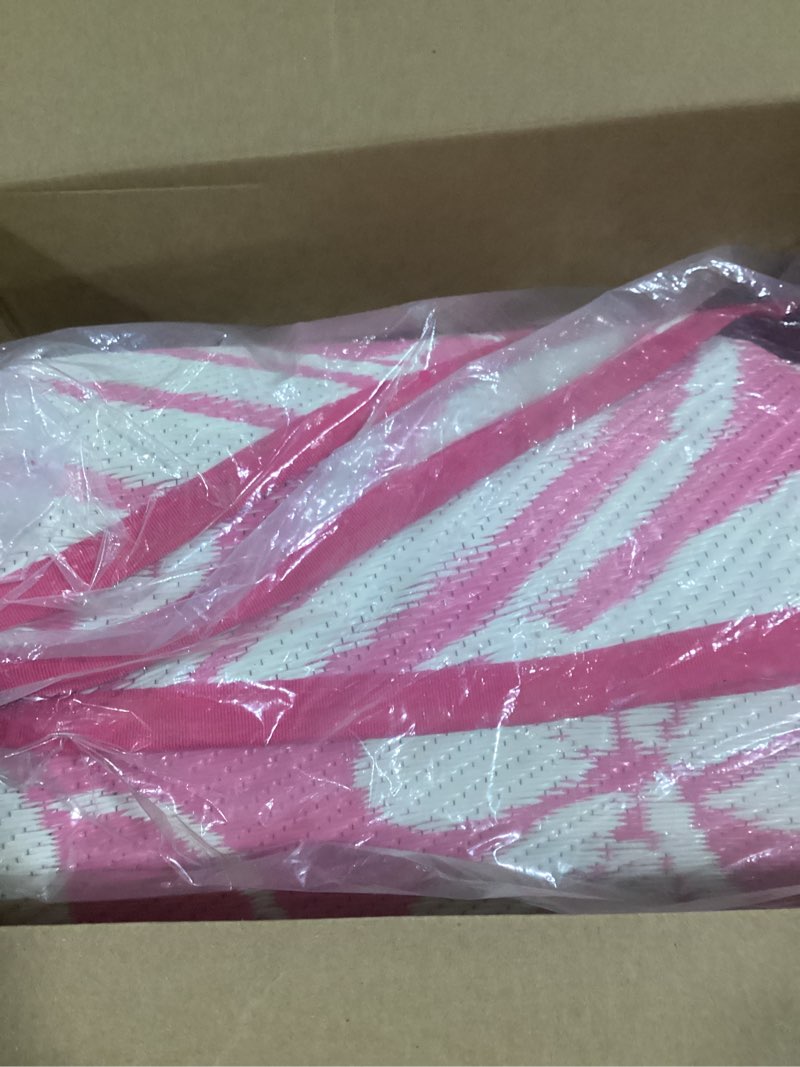 Condition photo showing Good Condition for ileading round outdoor plastic straw rug 8ft funny floral style reversible patio area rugs waterproof non shedding portable carpets for rv outside deck pool beach picnic camping (pink) 8' (round) floral pink