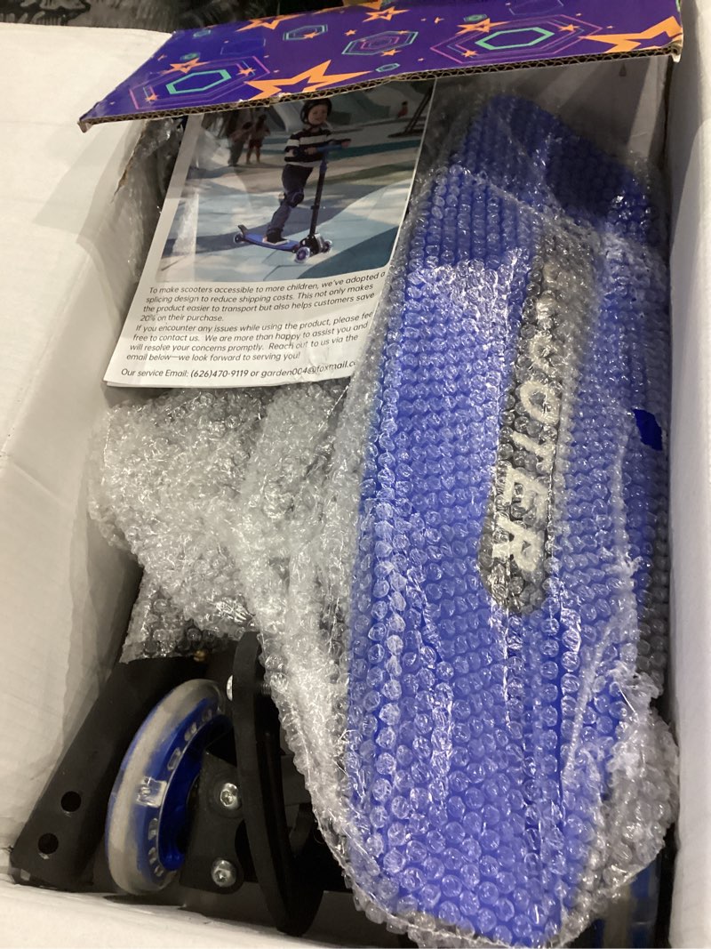 Condition photo showing As Is for kick scooters for kids 5-7 8-12,lean to steer,three wheeled light up,28"-32" adjustable handlebar,widen anti-slip deck,floor push scooter for boys girls ages 6-12 3-4 old,foldable for travel blue