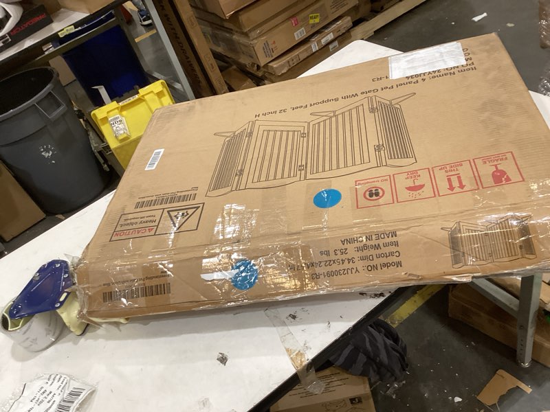 Condition photo showing Good Condition for Freestanding Dog Gates with Door Walk Through, Pet Gate for Stairs, 80 inch Wide Gates Indoor, Dog Fences Indoor, Support Feet Included, 4 Panels, 32" Tall, Blue 4 Panel 32" Blue