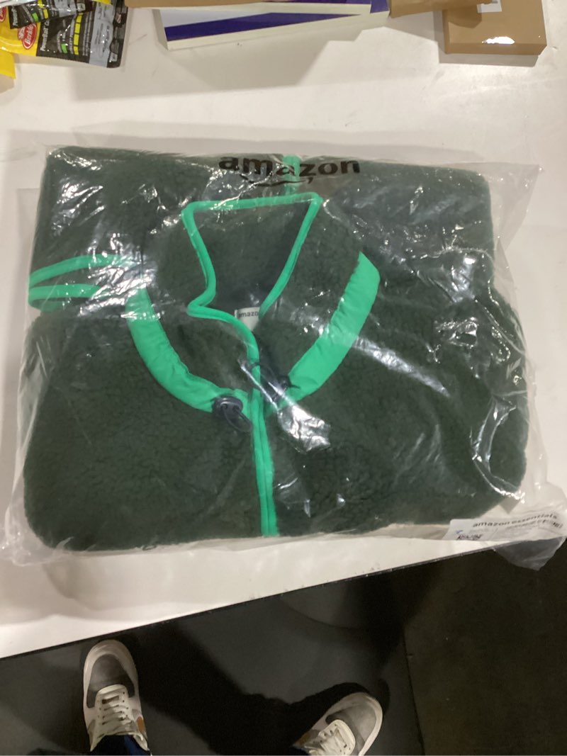 Amazon Essentials Men's Teddy Fleece Full-Zip Jacket, Dark Green, Large