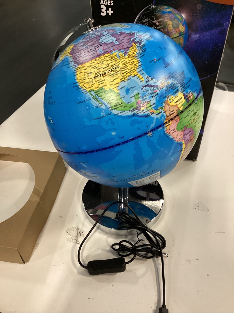 Condition photo showing Good Condition for USA Toyz Illuminated World Globe with Stand - 3in1 STEM Globes for Adults and Kids, Constellation Map, Built-In LED Night Light Lamp, Easy to Read Texts, Non-Tip Base, 13.5 Inch Tall, 9 Inch Diameter 9" Diameter