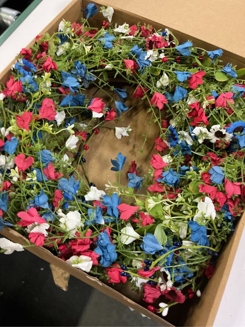 Condition photo showing New/Like New for violetevergarden 4th of july patriotic wreaths for front door 22 inch red white blue flower wreath americana floral wreath patriotic decorations for independence day memorial day flag day decor