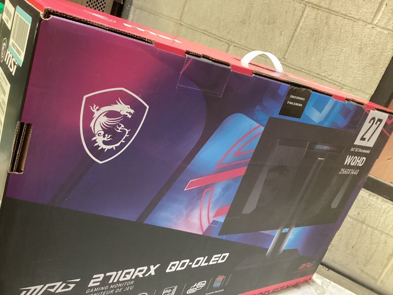 Condition photo showing As Is for msi mpg 271qrx qd-oled, 27 oled gaming monitor, 2560 x 1440 (qhd), 0.03ms response time, 360hz, true black hdr 400, hdmi, dp port, usb type c, tilt, height, black 27" qhd oled
