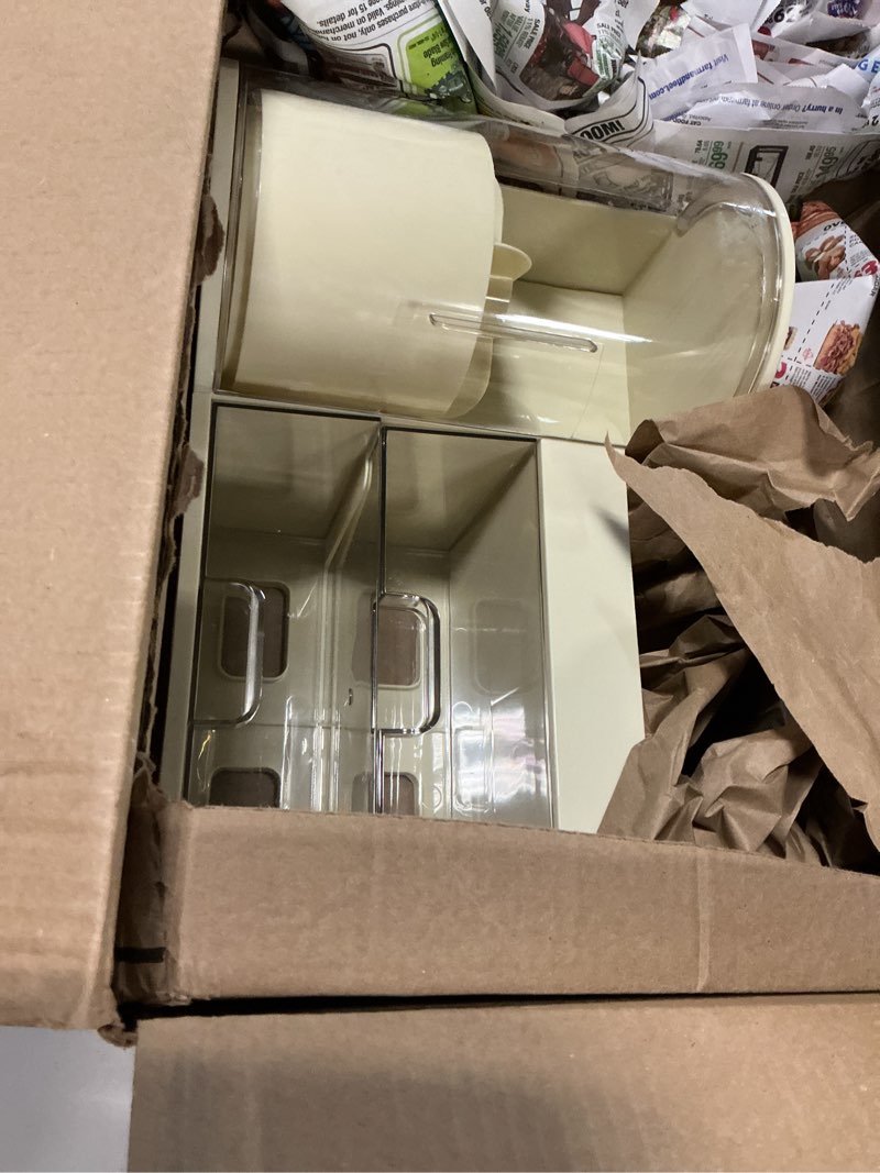 Condition photo showing As Is for makeup organizer with rotating brush holder cosmetic organizer with drawers countertop skincare organizer for vanity,cosmetic display case storage (cream, large) cream large