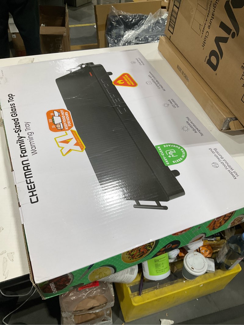 Condition photo showing Good Condition for Chefman Electric Warming Tray with Adjustable Temperature Control, Perfect For Buffets, Restaurants, Parties, Events, and Home Dinners, Large 21” x 16” Glass-Top Surface Keeps Food Hot – Black Stainless Black Large - 21" x 16"