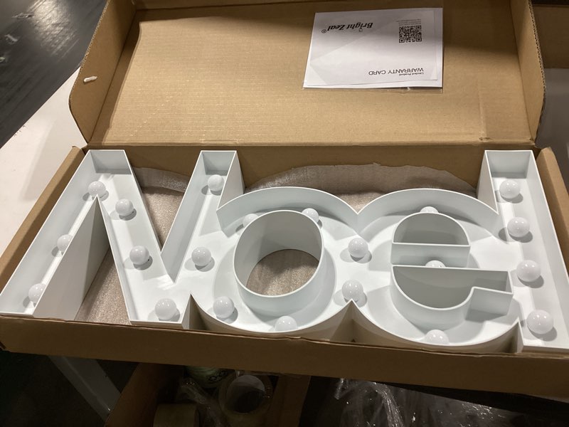 Condition photo showing As Is for Bright Zeal 18" Large NOEL Sign Marquee Letters With Lights (White, 6hr Timer) - Christmas Wall Decor NOEL Letter Christmas Tabletop Decorations For Home - Light Up Tabletop Decorations Large WHITE LED NOEL Marquee - Holy & Faithful Feel - Warm White Glow 8.5" TALL Marquee Sign - 6hr TIMER - 21 LED Bulbs