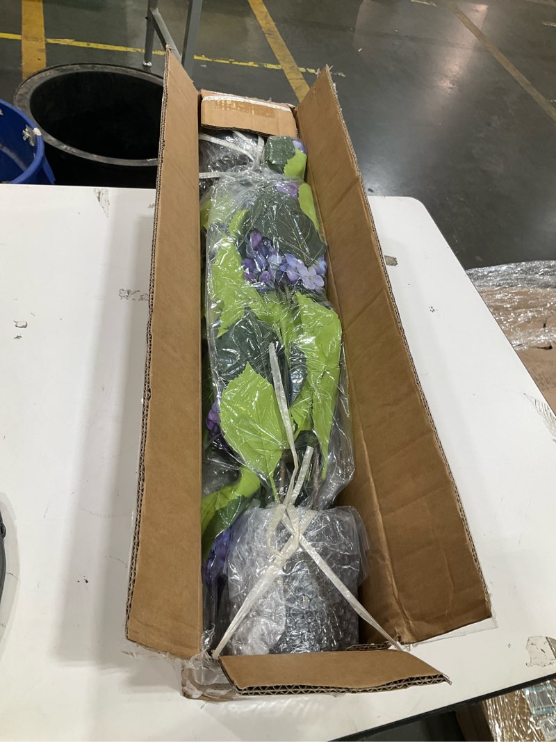 Condition photo showing Good Condition for bellacat 2ft faux hydrangea tree with purple flowers, 24in artificial hydrangea plant with lifelike leaves, fake hydrangea bush flower tree for porch patio living room indoor & outdoor decor, 2pack purple-2pack 2ft