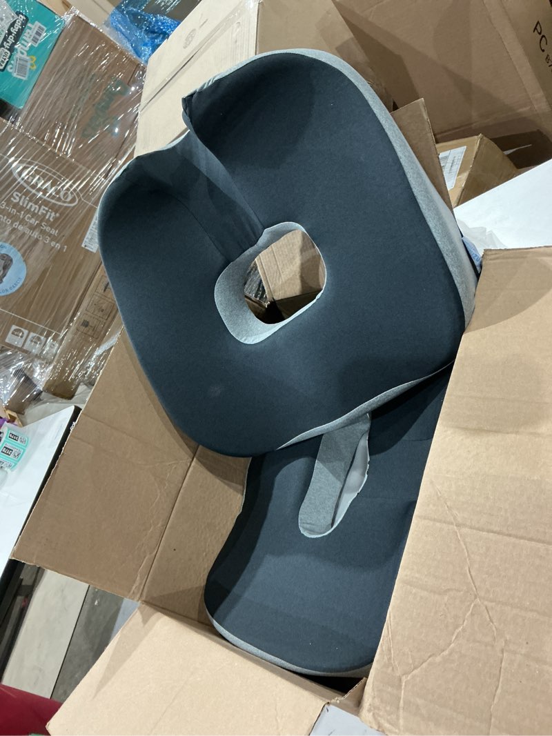 Condition photo showing Good Condition for 2 pack concave u surface donut pillow for tailbone pain cradle tailbone reducing pressure on pelvis- hemorrhoid pillow for office, car, home seat- black/gray