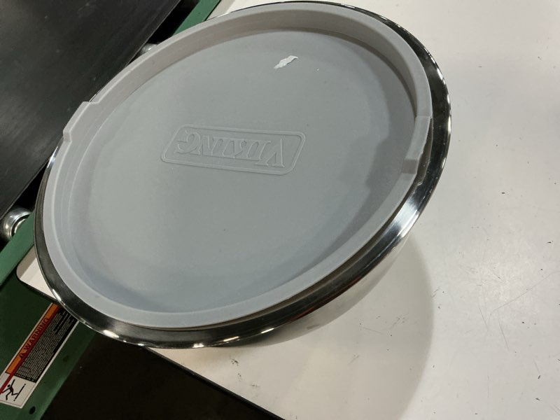 Condition photo showing As Is for viking mixing bowls set, 10 piece stainless steel kitchen cookware, non-slip silicone base, includes tight fit lids, dishwasher safe, grey