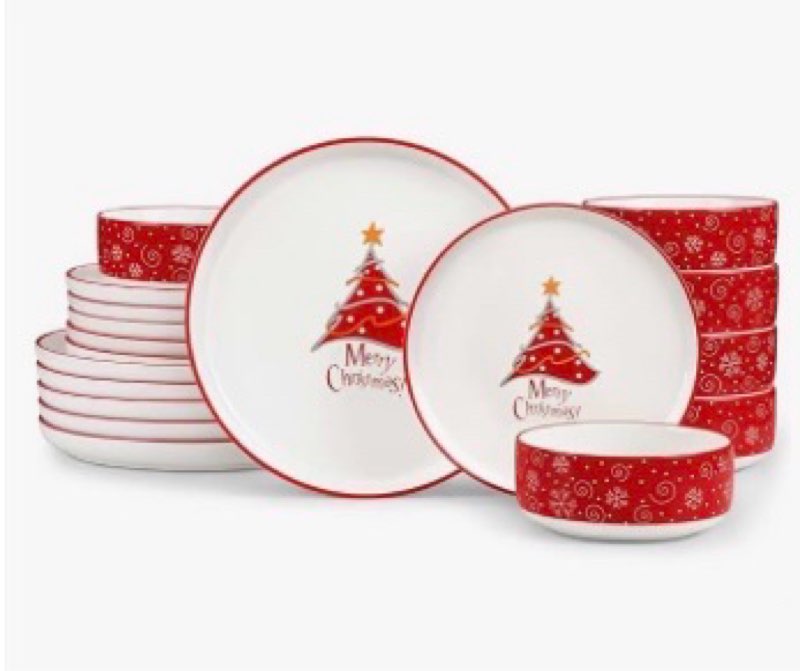 LemonRoad 18 Pcs Christmas Dinnerware Set Serve for 6 Guest Ceramic Christmas Dishes Xmas Tableware 