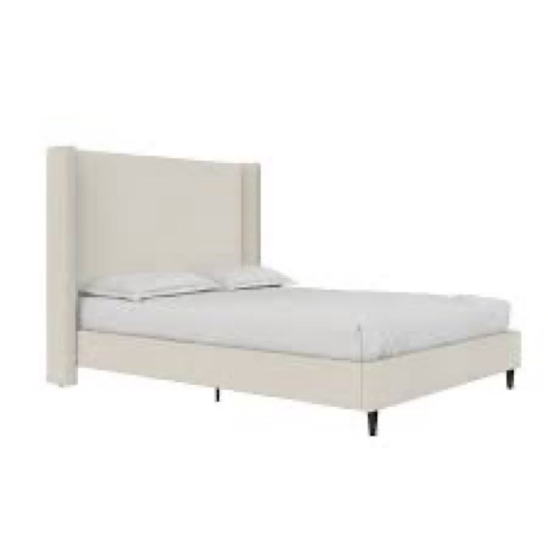 Eveline Upholstered Platform Bed Frame With High Wingback Headboard, King, Ivory Corduroy (Box 1 Of 2)