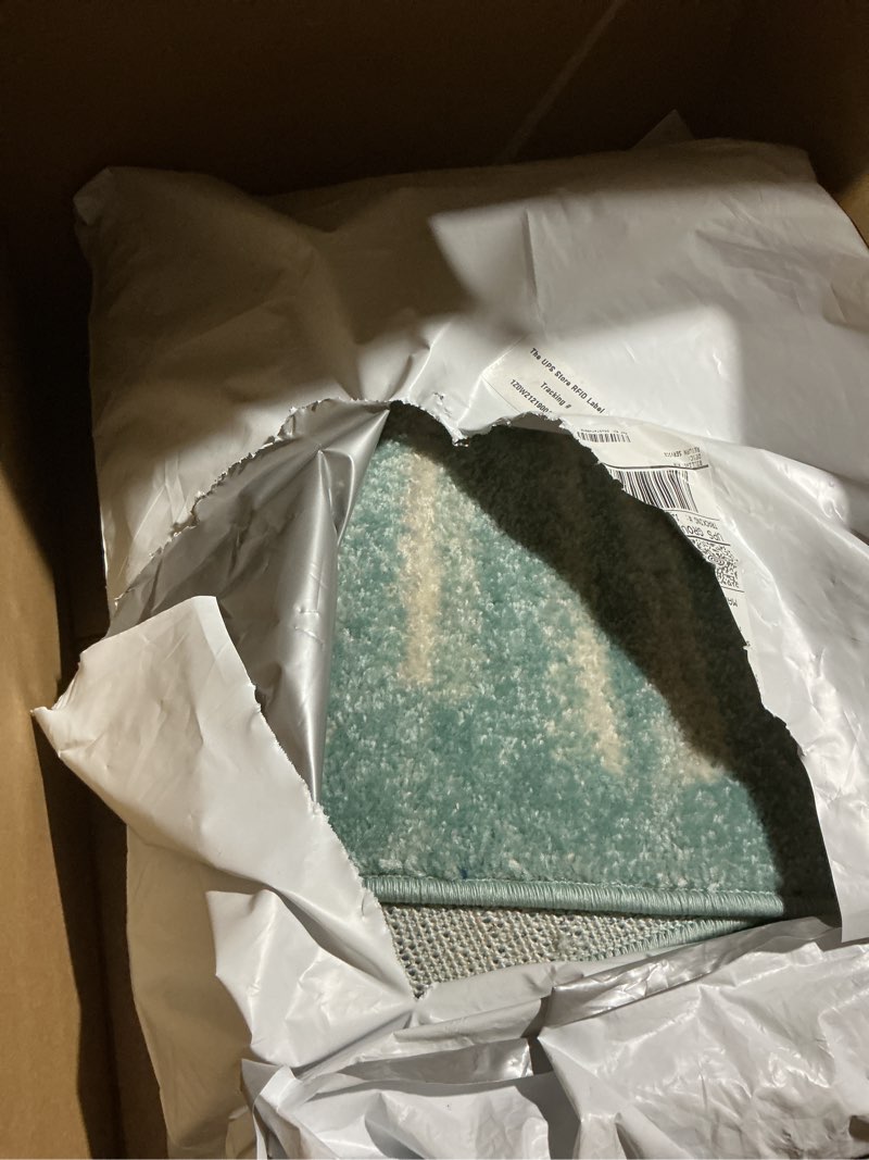 Condition photo showing As Is for JONATHAN Y Khalil Modern Berber Stripe Turquoise/Cream Indoor Area Rug, 4x6, Contemporary, Bohemian, Easy-Cleaning for Living Room, Bedroom, Kitchen, Pet Friendly, Non-Shedding (MOH207D-4) Turquoise/Cream 4' x 6' (Rectangular)