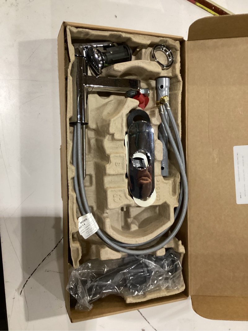 Condition photo showing New/Like New for Moen Laris Chrome One-Handle Single Hole Modern Bathroom Sink Faucet with Optional Deckplate and Spr