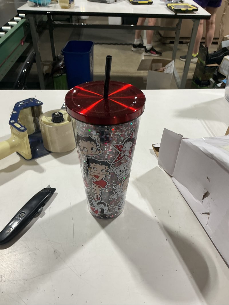 spoontiques - glitter filled acrylic tumbler - glitter cup with straw - 32oz- stainless steel locking lid with straw - double wall insulated - bpa free - betty boop
