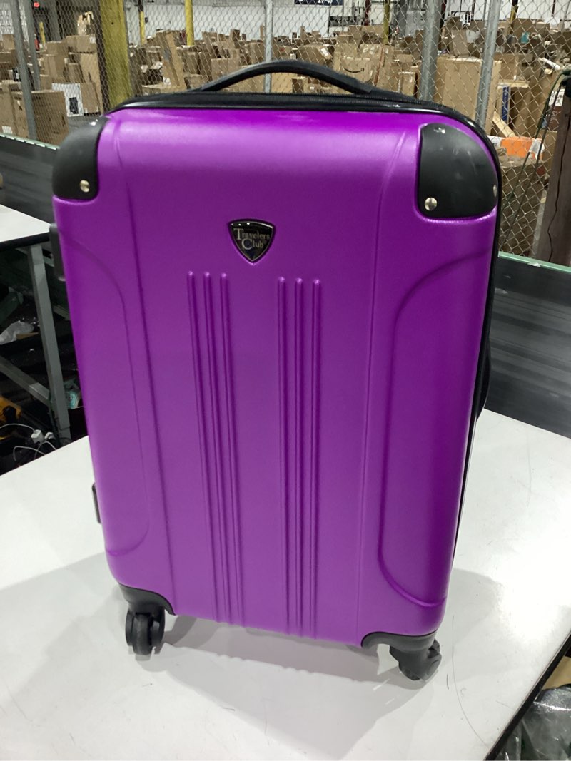 Condition photo showing New/Like New for travelers club chicago hardside expandable spinner luggage, purple, 22" carry-on 22" carry-on purple