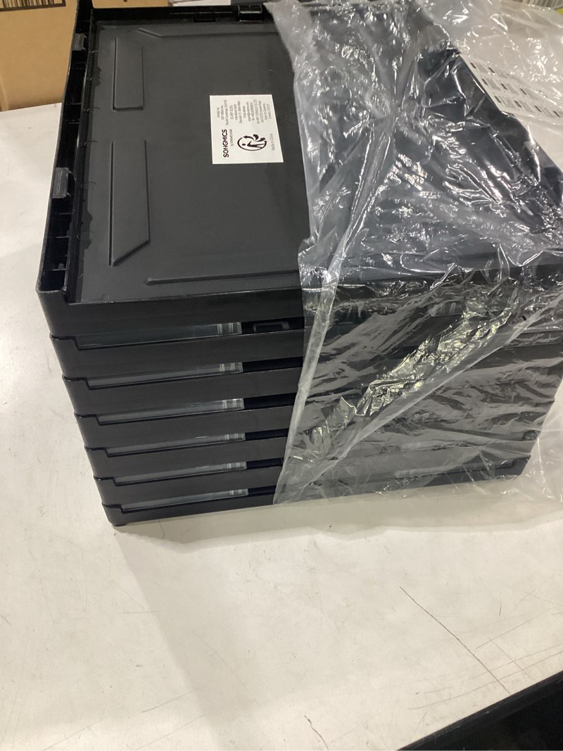 Condition photo showing Good Condition for songmics foldable shoe boxes, pack of 18 stackable shoe storage organizer, set of 3 integraed shoe cabinets, portable, fit up to us size 13, 60s assembly, transparent and ink black ulsp207b01 transparent + ink black 6 tiers (18 pairs)