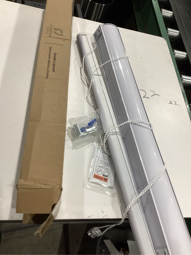 Condition photo showing Good Condition for zebra roller shades, dual layer roll up blind for living room, semi sheer shades window privacy light control for day and night, (maximum height 72inch, white color, width 35 inch