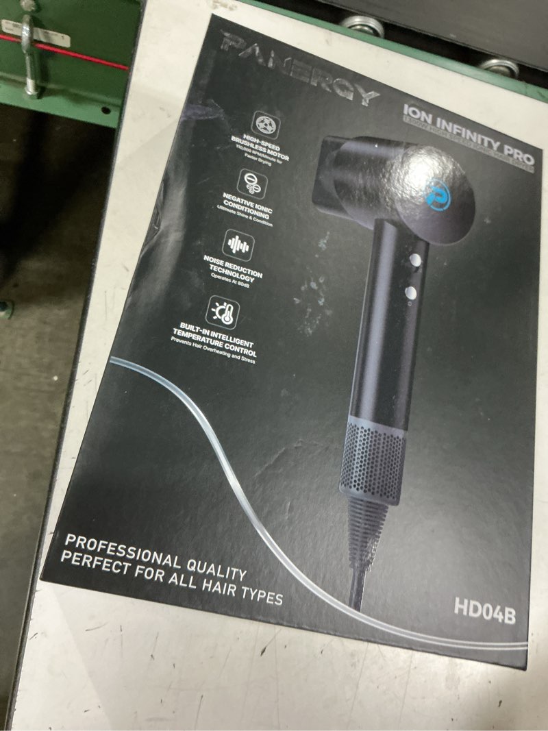 Condition photo showing New/Like New for hair dryer - 110,000 rpm professional hair dryer with diffuser, ionic blow dryer, 8 wind modes, magnetic nozzles, fast drying for all hair types - mothers day gifts for mom her women self care gifts black
