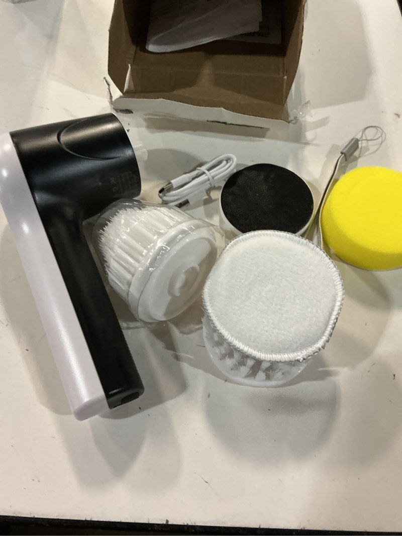Condition photo showing Good Condition for puftem electric spin scrubber, cordless shower scrubber | battery level display, dual speed, 6 replaceable brush heads, ipx7 waterproof, long runtime, tub, tile & sink cleaning white