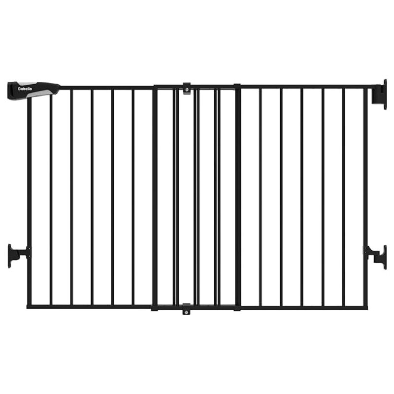 Babelio No Bottom Bar Baby Gate Extra Wide, Auto Close Dog Gate for The House, Stairs and Doorways, with Large Walk Thru Door, Black