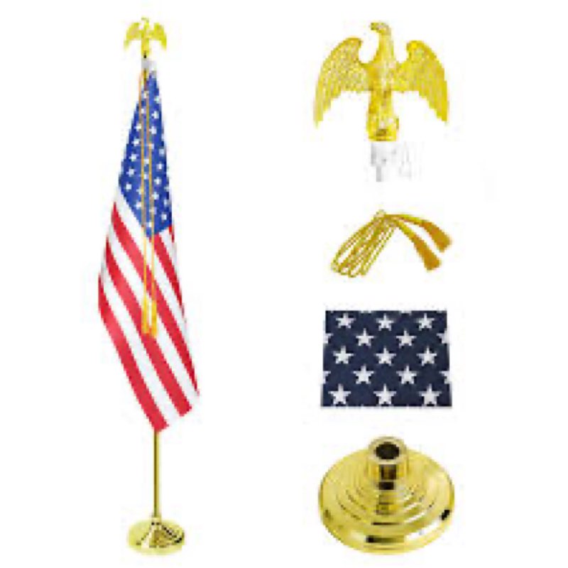 Indoor Flag Pole Kit - Telescoping 6FT-8FT Flag Pole with Base, 3x5 FT American Flag, Eagle Topper, Gold Braided Cord Tassel - Glod Flagpole and Stand, for Office School City Hall(1Pack)