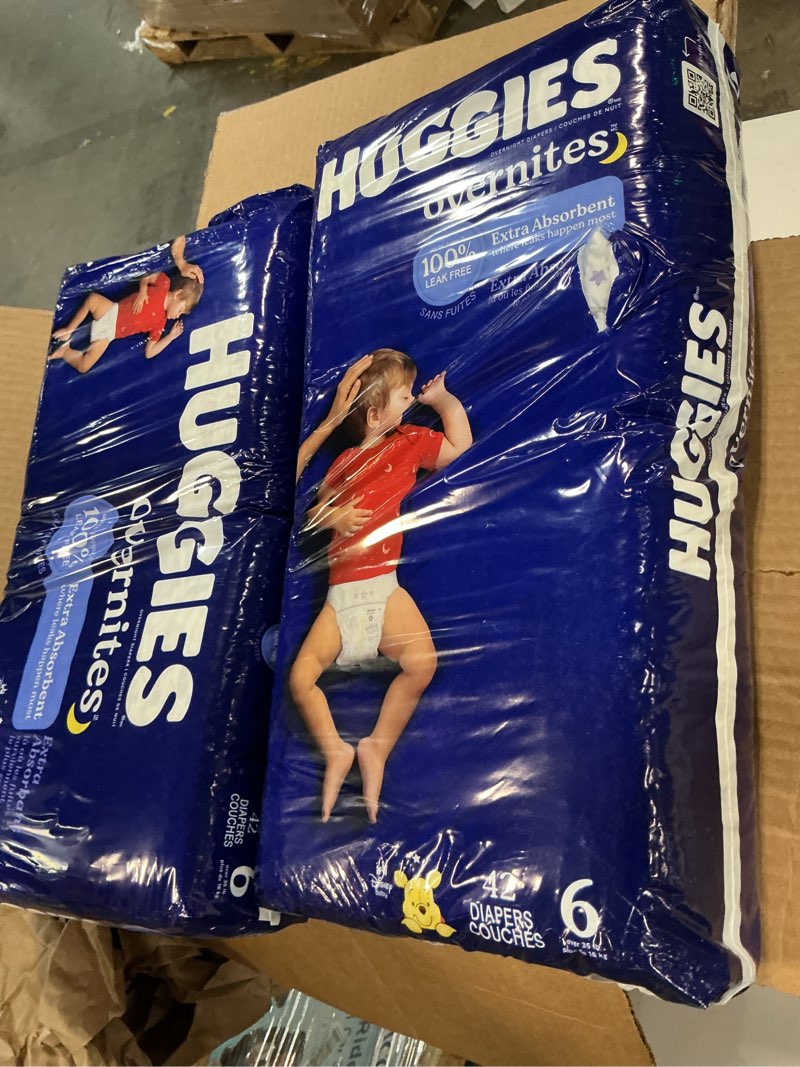 Condition photo showing Good Condition for Huggies Size 6 Overnites Baby Diapers: Overnight Diapers, Size 6 (35+ lbs), 84 Ct (2 Packs of 42), Packaging May Vary Size 6 84