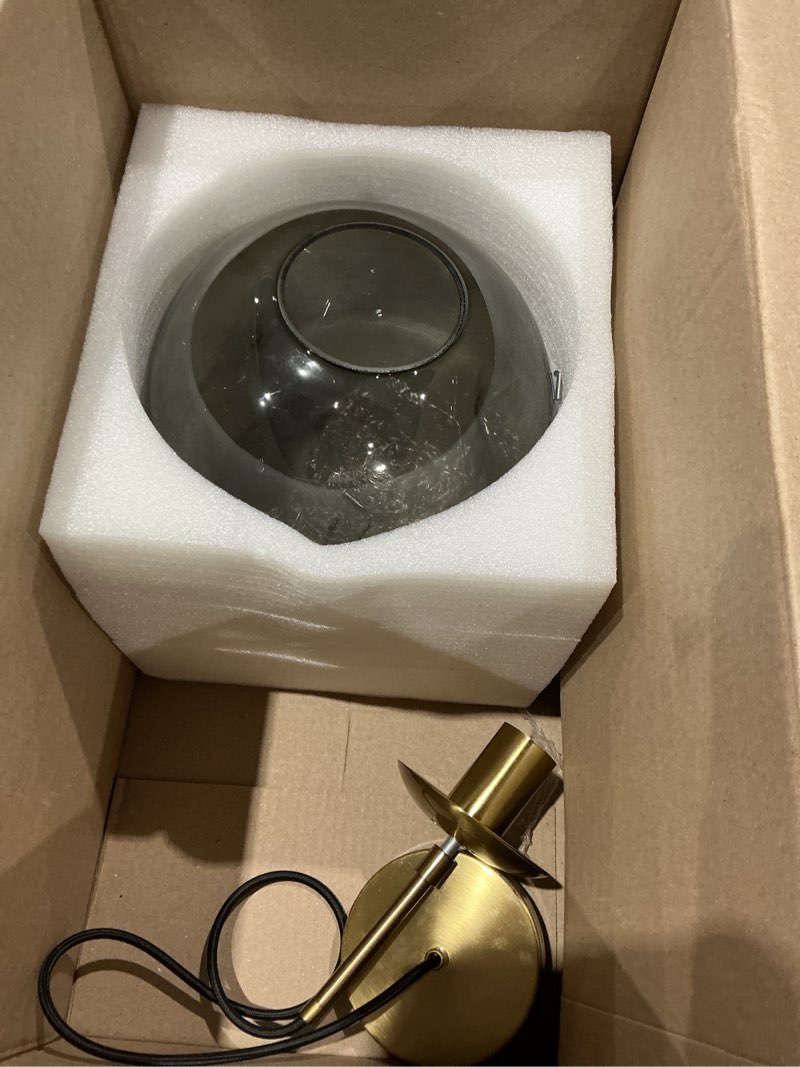 Condition photo showing Good Condition for bokt 1-light large brass gold globe pendant light mid century smoke gray glass pendant lighting kitchen island ceiling hanging light fixture modern chandelier pendant light (9.8”-smoke gray) 9.8"-smoky gray