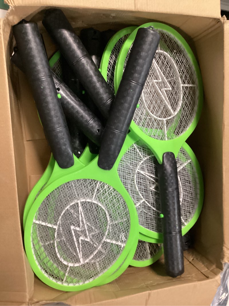 Condition photo showing New/Like New for 12 pack electric fly swatter bulk bug zapper rackets for indoor outdoor insect control killer bat handheld mosquito swatter battery powered electric bug killer for home patio camping(green)