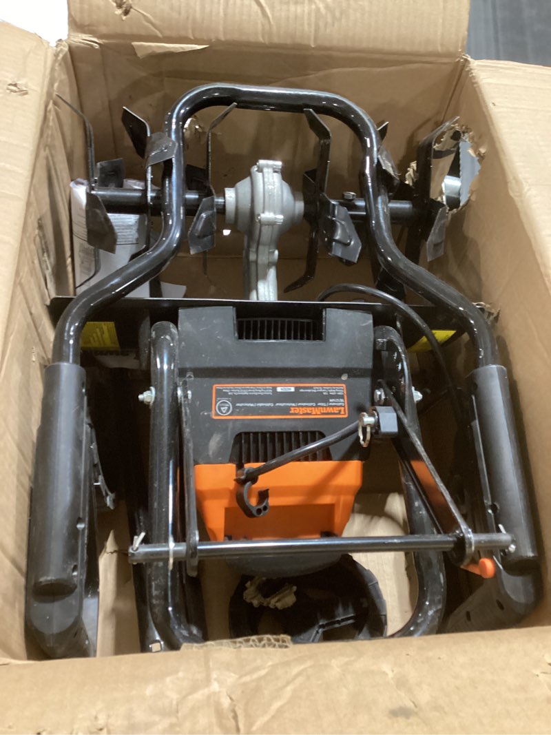Condition photo showing As Is for LawnMaster TE1216M Electric Tiller 12-Amp, 16-Inch