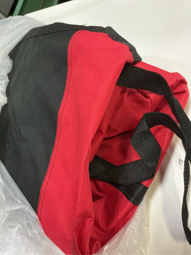 Condition photo showing As Is for Christmas Tree Storage Bag,Fits Up 8 Ft Tall Artificial Trees,600D Oxford Material,Heavy Duty Tree Bag,Dampproof Storage Bag with Durable Reinforced Handles & Dual Zipper&Transparent Pocket 8FT red&black