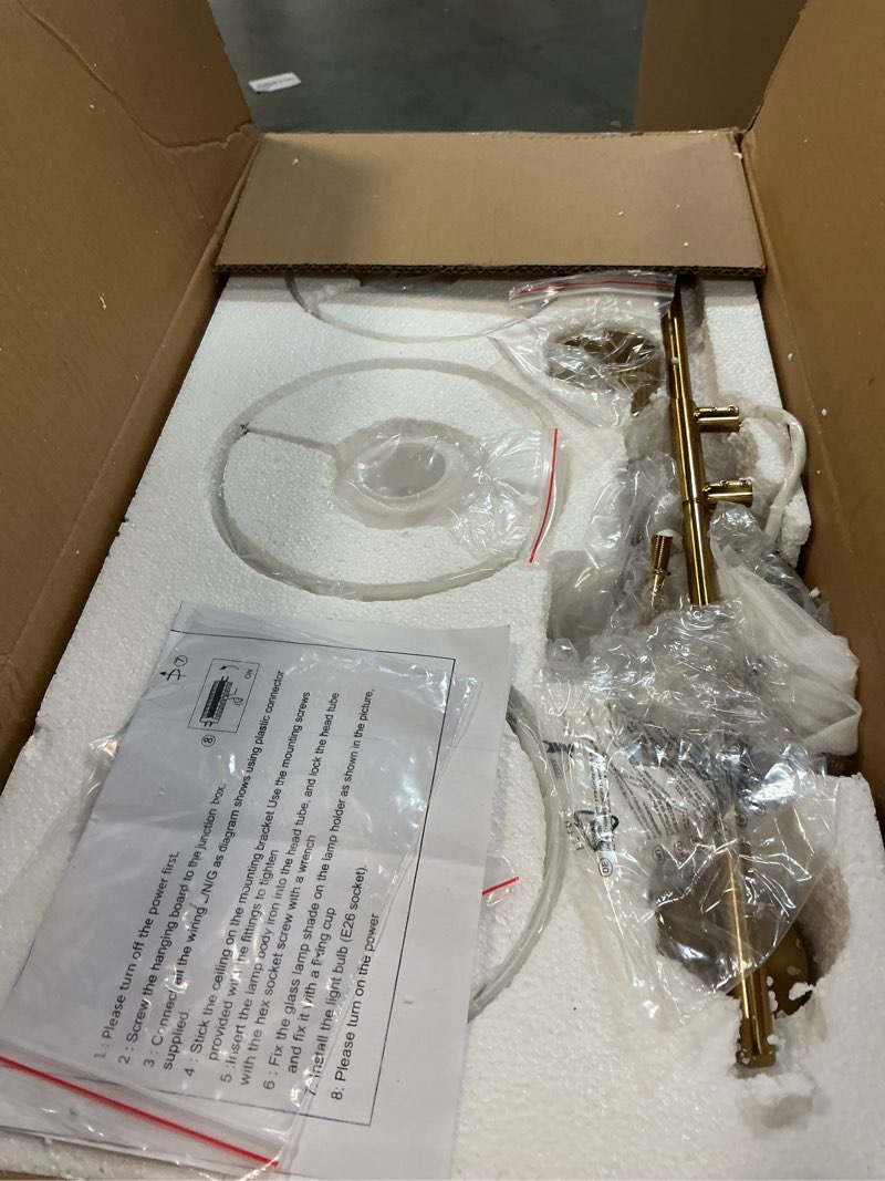 Condition photo showing Good Condition for woshitu bathroom vanity light fixtures: 3-lights mid century modern vanity lights for bathroom over mirror, brushed gold wall sconce lighting with frosted milky glass shade for bath living room gold 3-light