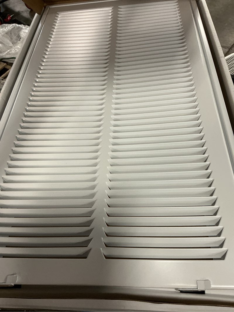 Condition photo showing As Is for everbilt 12 in. x 24 in. steel return air filter grille in white