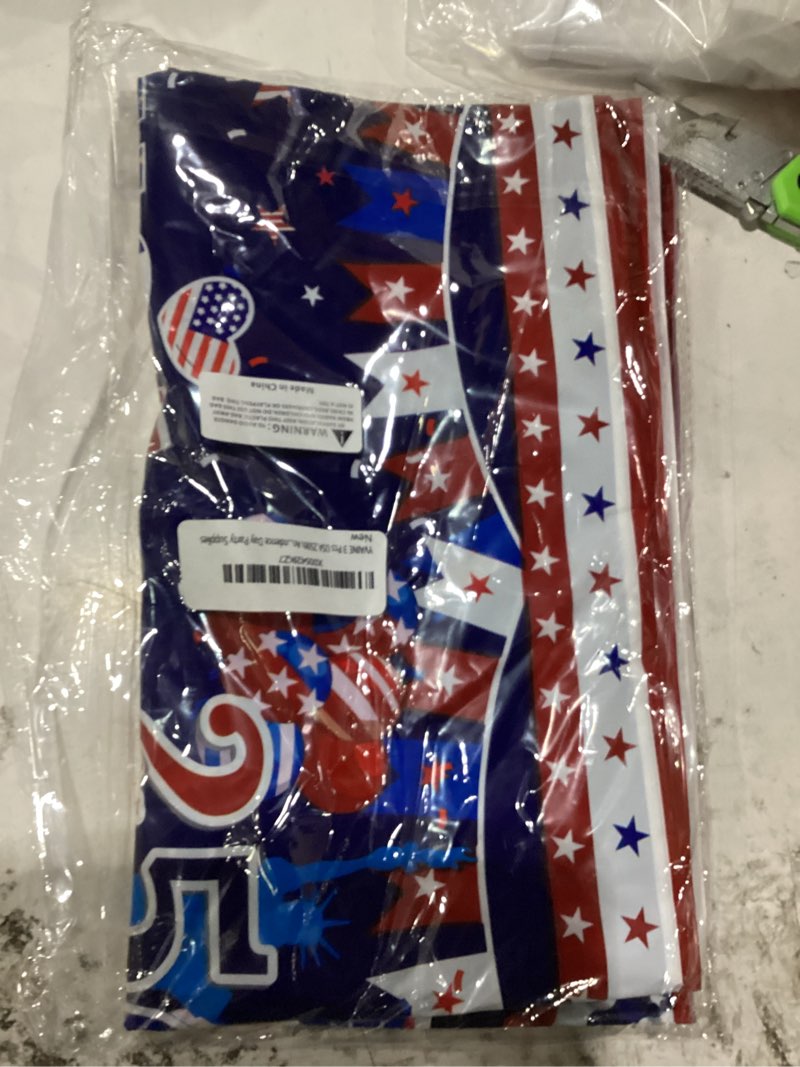 Condition photo showing New/Like New for yvaine 3 pcs usa 250th anniversary tablecloths, 4th of july disposable table decorations usa 250 years patriotic plastic waterproof rectangle table cover for 2026 independence day party supplies